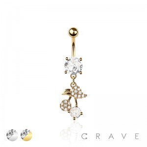 316L SURGICAL STEEL MULTI CZ CHERRY NON DANGLE BELLY BUTTON NAVEL RING 